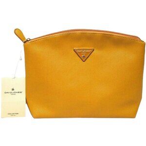 David Jones Paris Mustard Yellow Saffiano Faux Leather Makeup Bag Toiletry Pouch